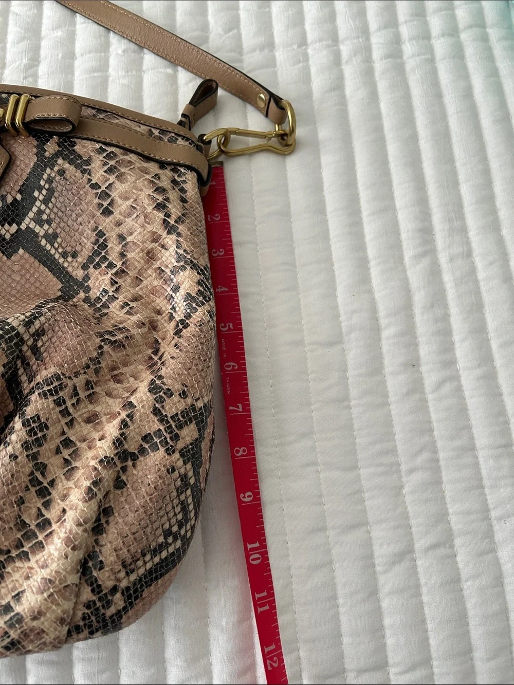 Coach Pink Snake-Print Satchel with Tan Trim - Picture 11 of 12